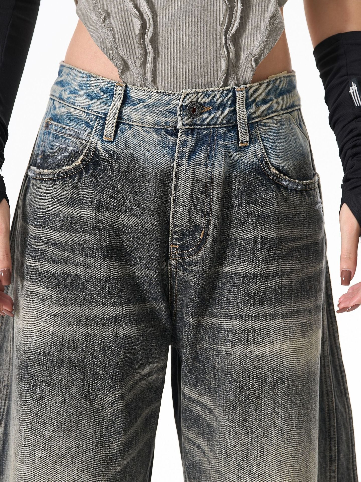 Paint Print Wide Leg Denim Jeans WN23101