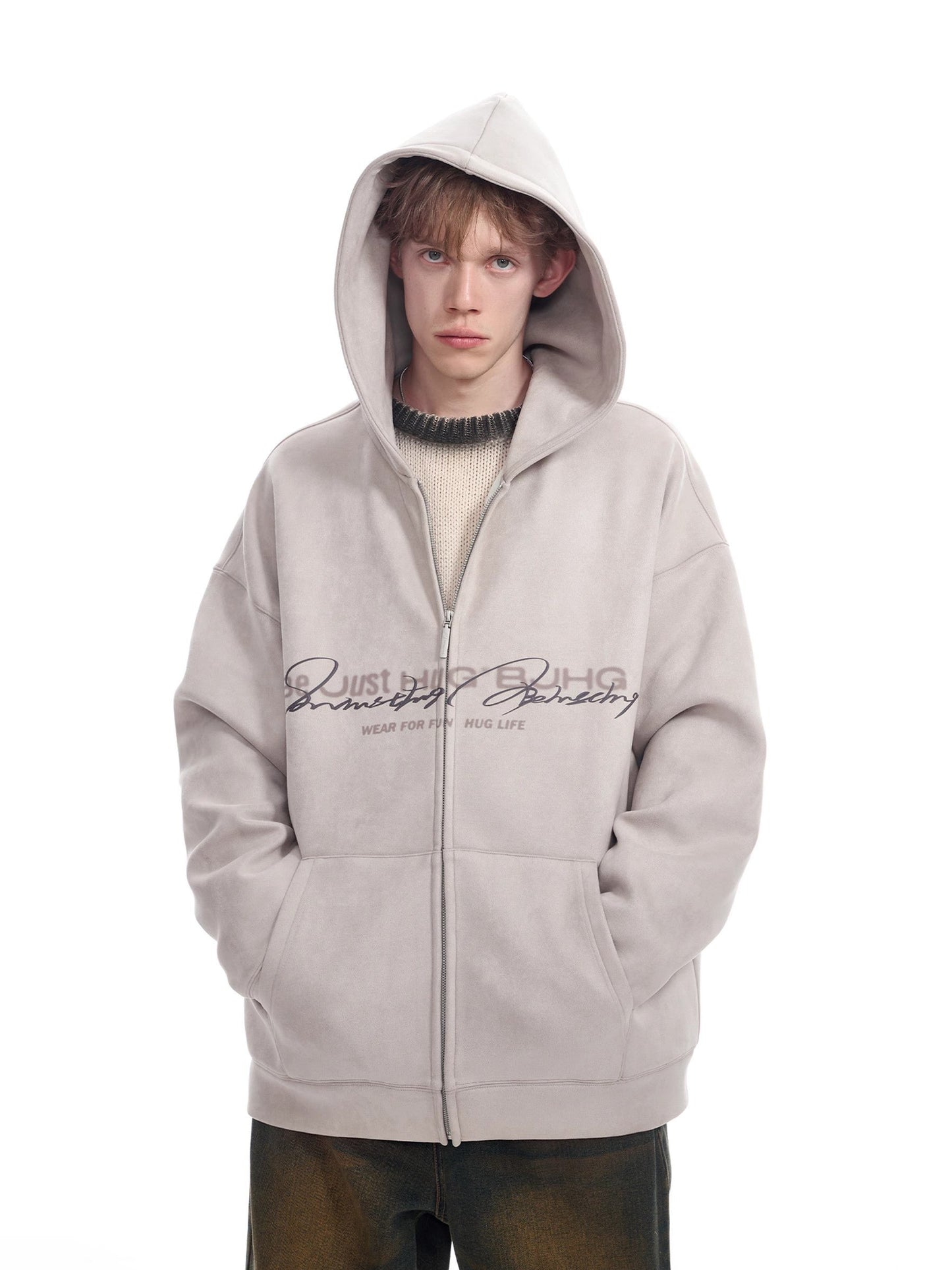 Oversize Suede Zipper Hoodie WN9751