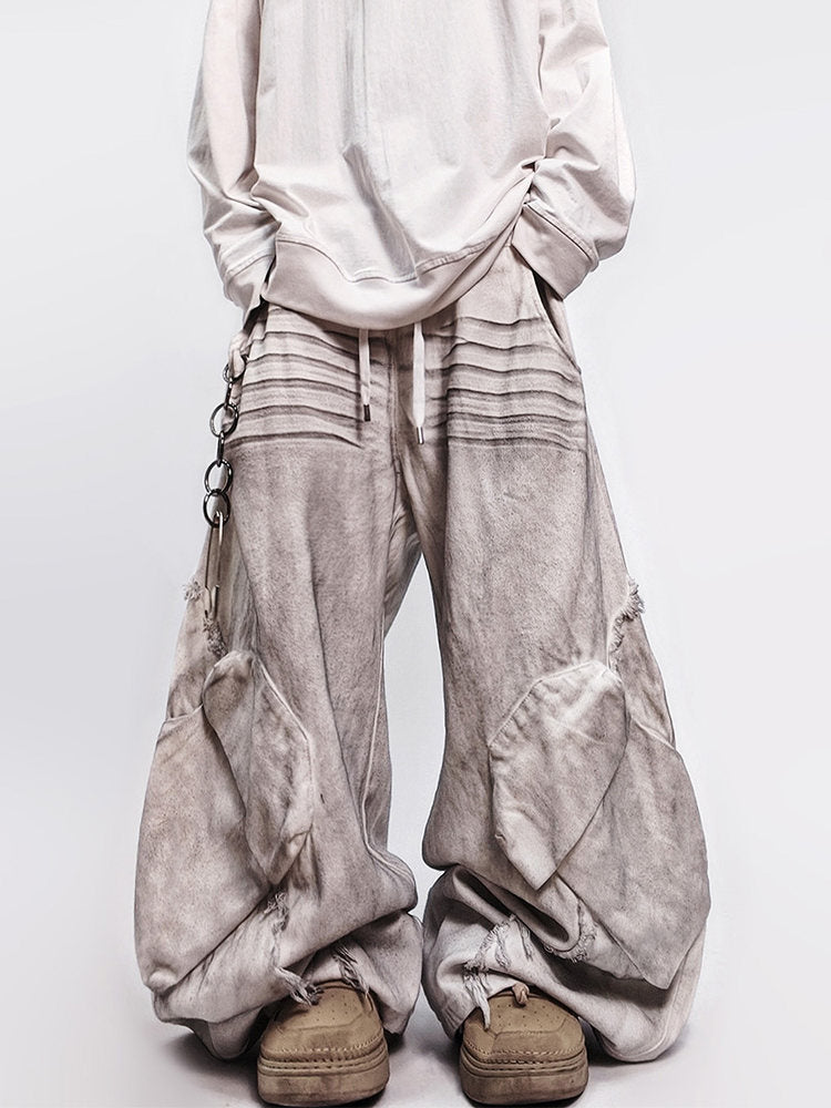 Curved Cut Wide Leg Cargo Denim Jeans WN23992