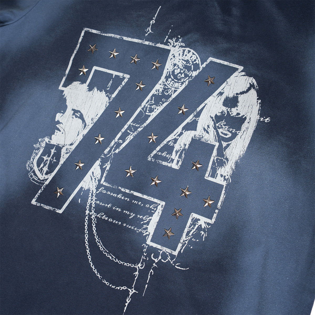 Rivet Wash Damage Cotton Short Sleeve T-Shirt WN25595