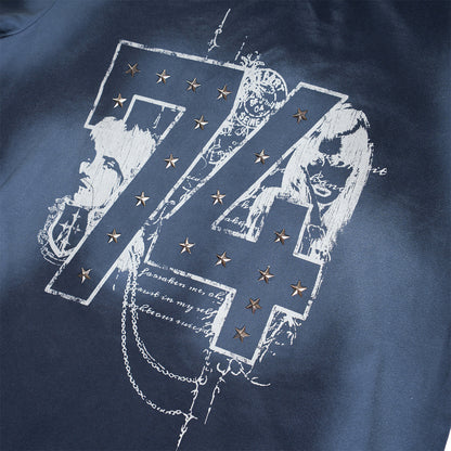 Rivet Wash Damage Cotton Short Sleeve T-Shirt WN25595