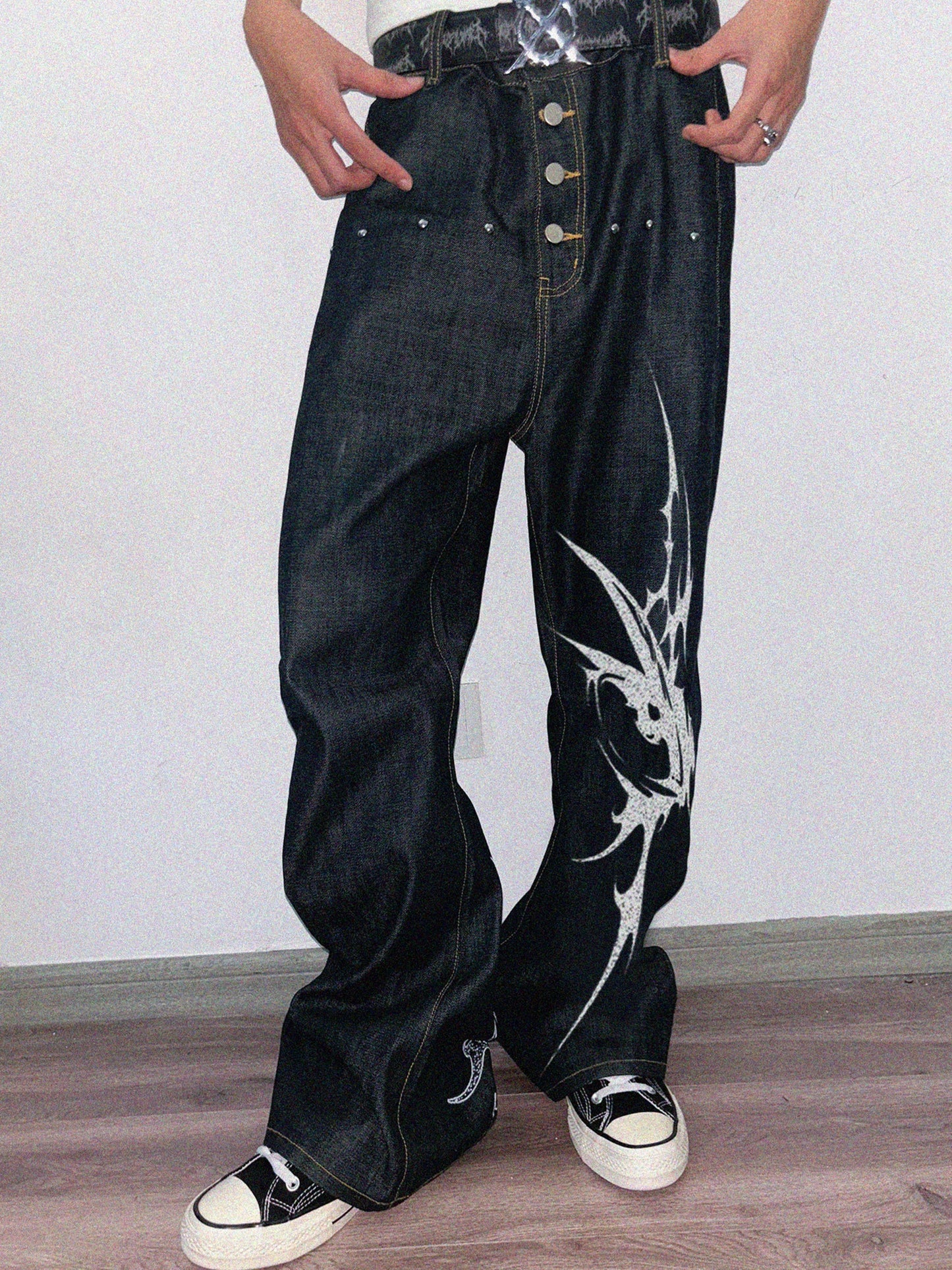 Thorn Print Flare Denim Jeans WN20912