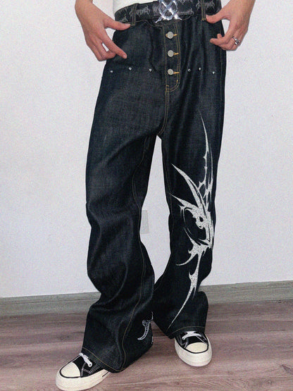 Thorn Print Flare Denim Jeans WN20912