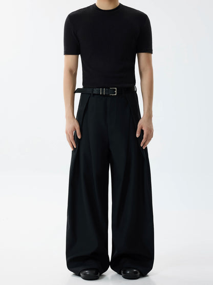 Pleats Curved Wide Leg Trousers WN21414