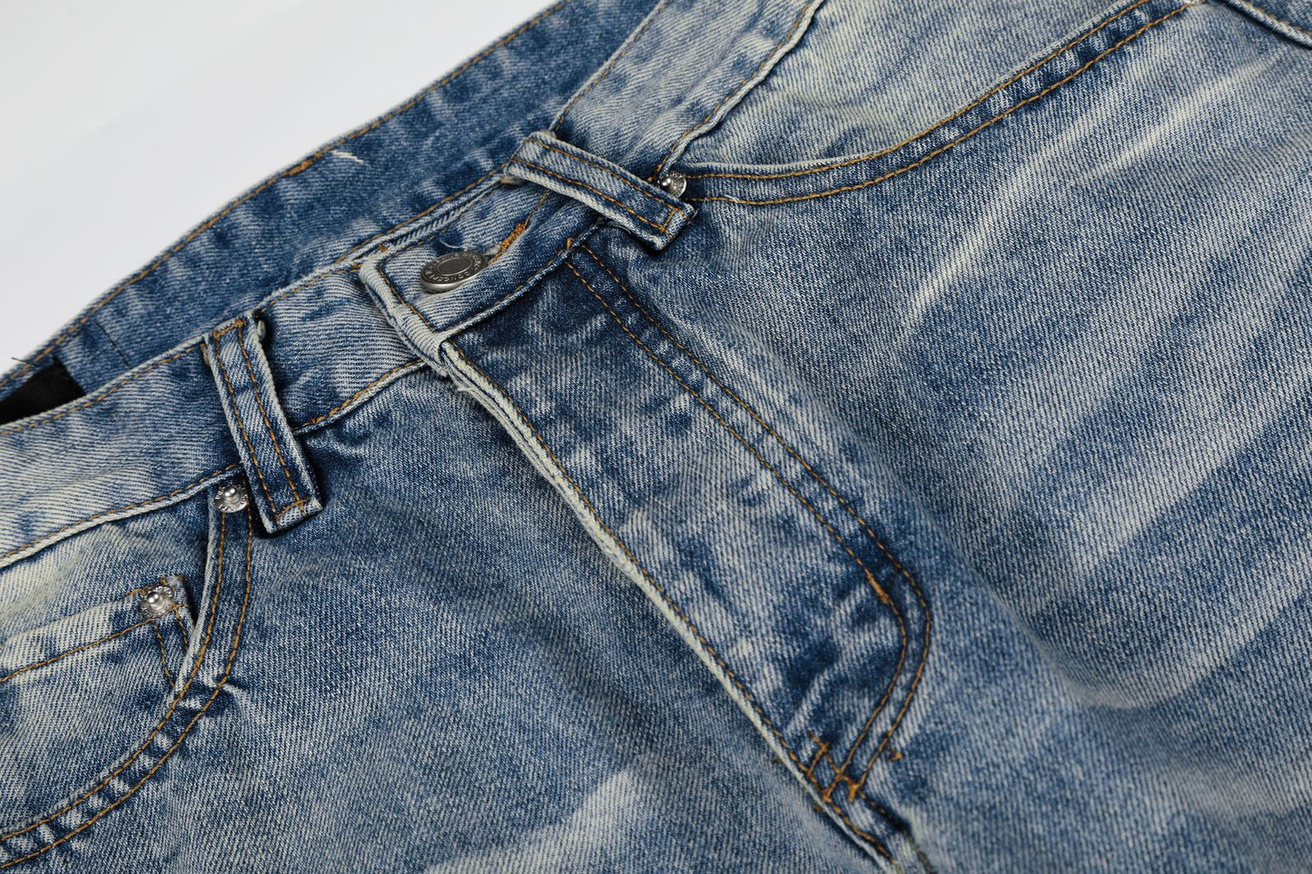 Washed Damage Whisker Wide Leg Denim Jeans WN26019