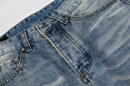 Washed Damage Whisker Wide Leg Denim Jeans WN26019
