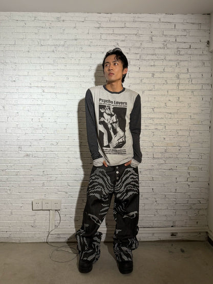 Graphic Print Stripe Long Sleeve T-Shirt WN19068