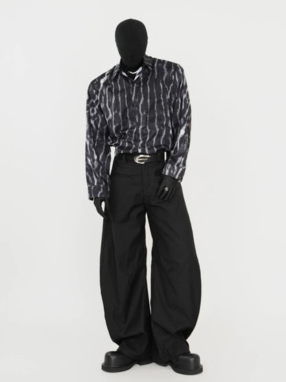 Wrinkle-Resistant Drape Stripe Tie-Dye Leopard Long Sleeve Shirt WN17387