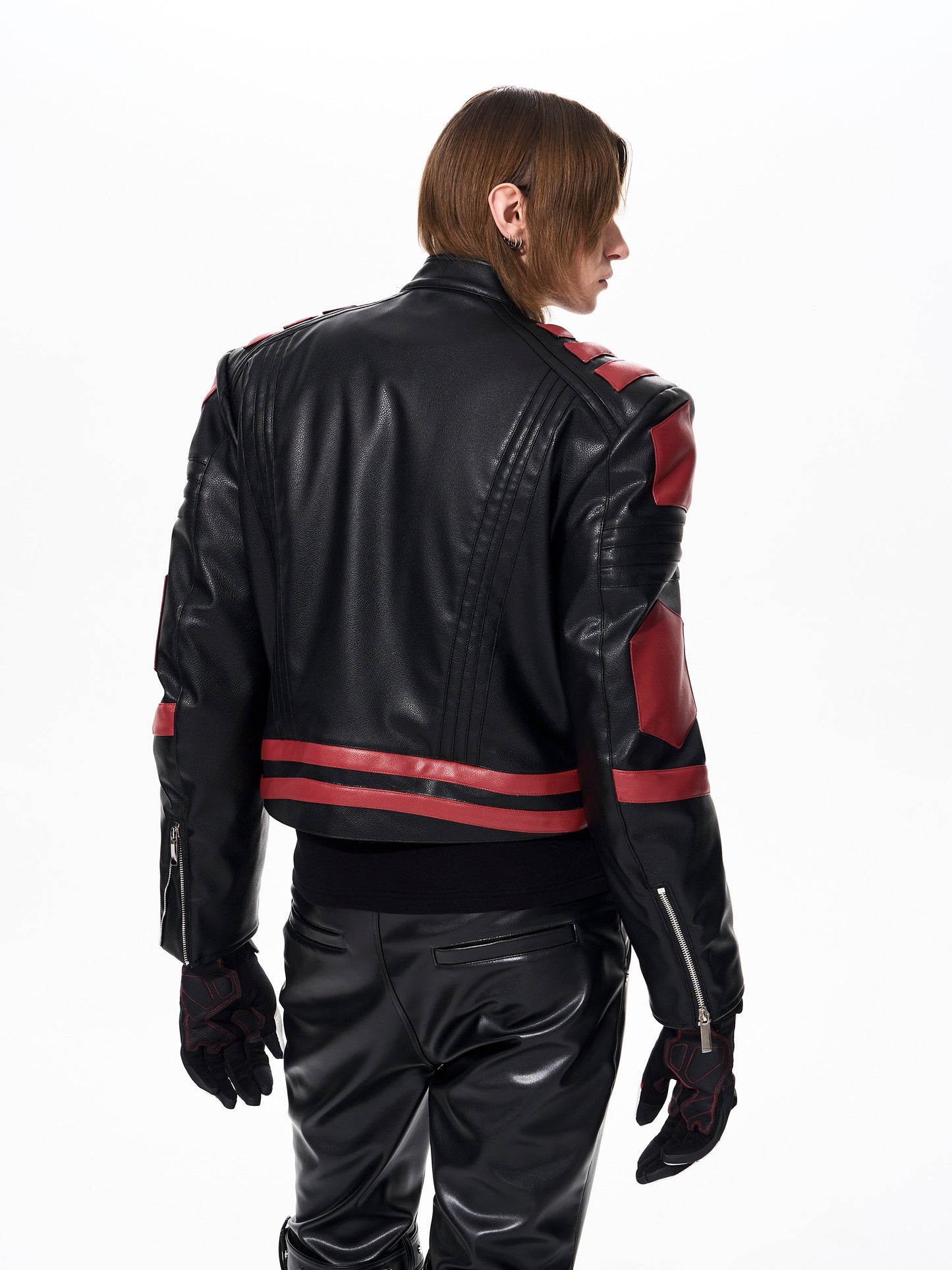 Short Stand Neck 3D Structure Leather Jacket WN23254