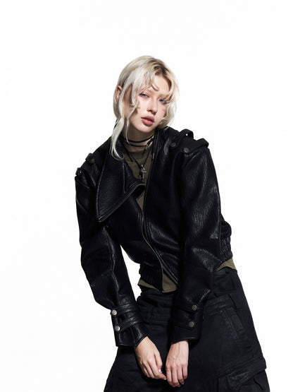 Stand Neck Studded Strap PU Leather Jacket WN27432