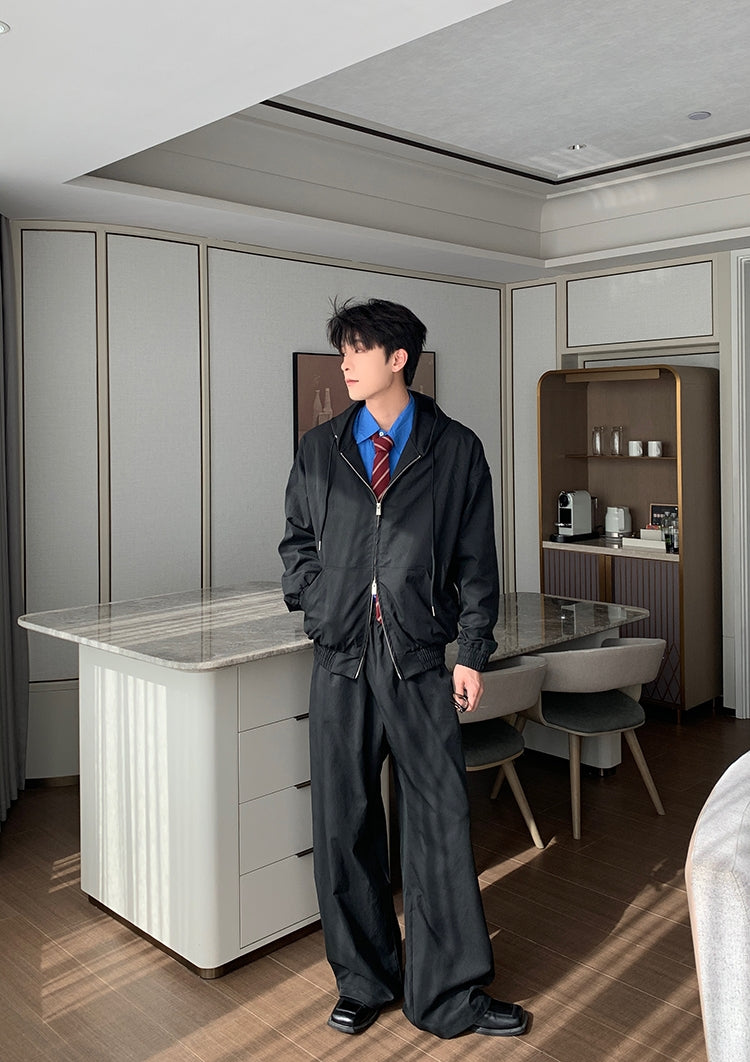 Hooded Zipper Jacket & Wide Leg Pants Setup WN20490