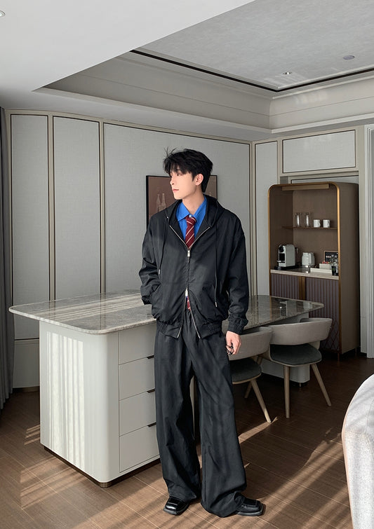 Hooded Zipper Jacket & Wide Leg Pants Setup WN20490