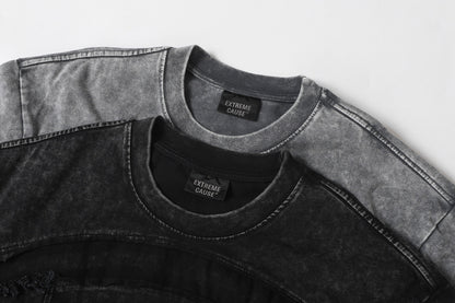 Washed Panel Design Short Sleeve T-Shirt WN25401