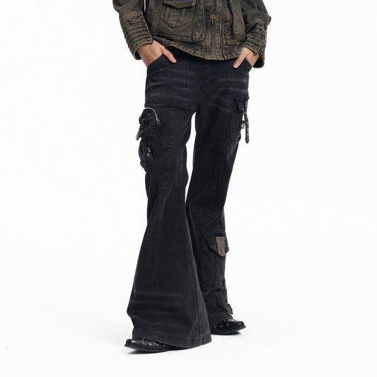 Low-Rise Multi-Pocket Panel Flare Denim Jeans WN27331