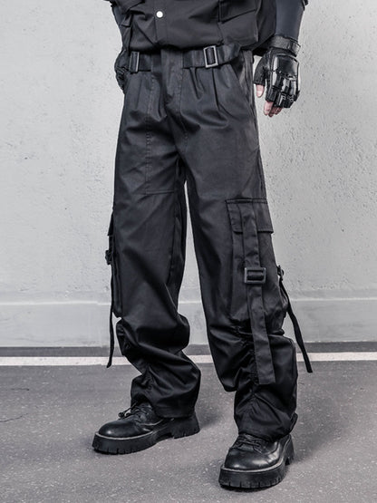 Functional Adjustable Cuffed Wide Leg Cargo Pants WN22521