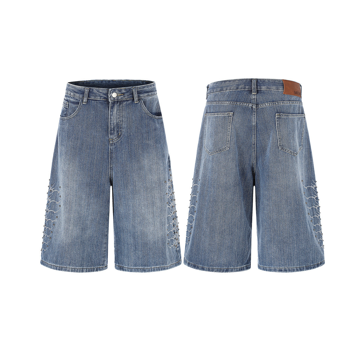 Embroidery Bead Wide Leg Short Denim Pants WN25628