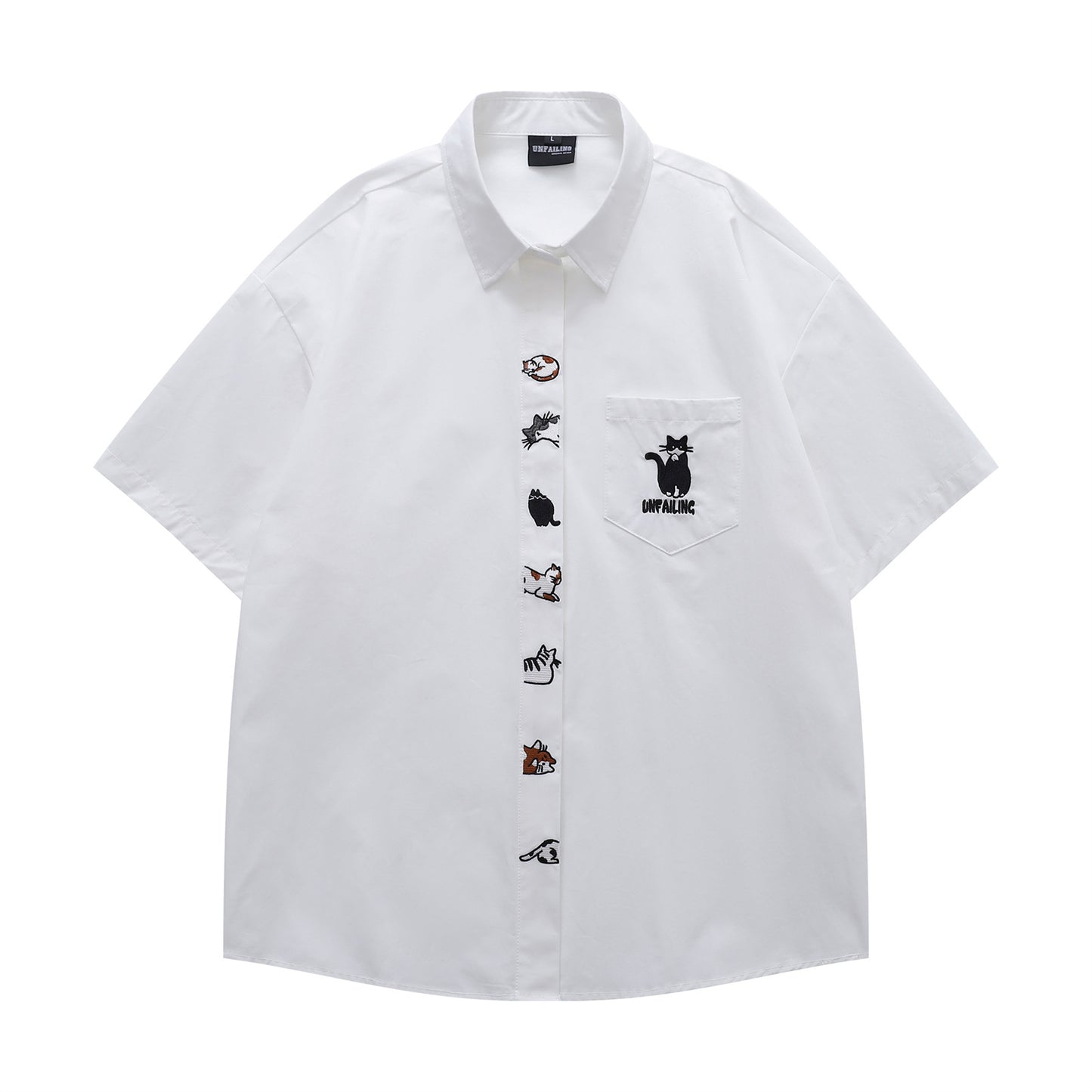 Cat Embroidery Oversize Short Sleeve Shirt WN26845