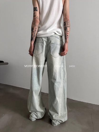 Metal Button Washed Wide Leg Denim Jeans WN8879