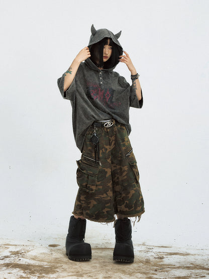 Art Graphic Washed Short Sleeve Hoodie WN18278