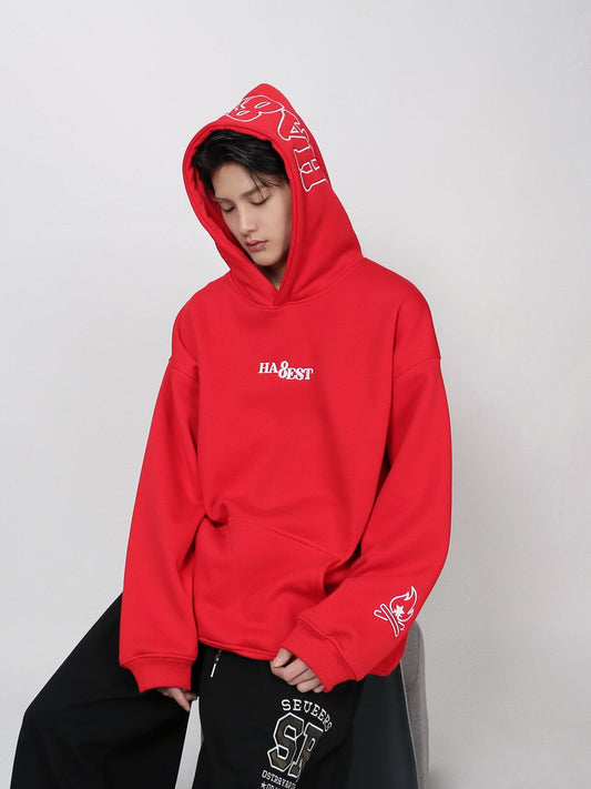Contrast Letter Embroidery Fleece Hoodie WN24466