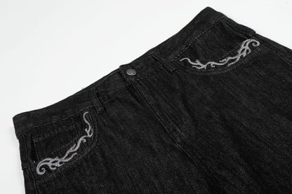 Washed Embroidery Flare Denim Jeans WN26066