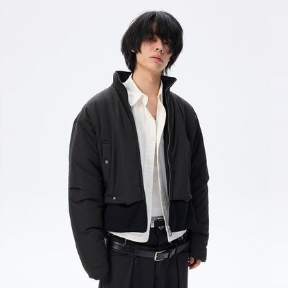 Short Boxy Mixed Fabric Curved Sleeve Puffe Jacket WN26685