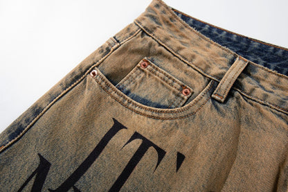 Letter Graphic Wide Leg Denim Jeans WN27800