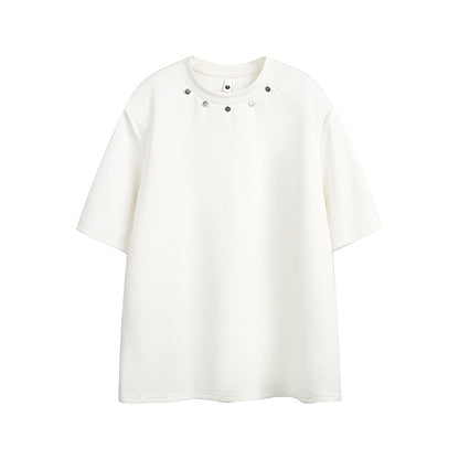 Metal Button Oversize Short Sleeve T-Shirt WN15665