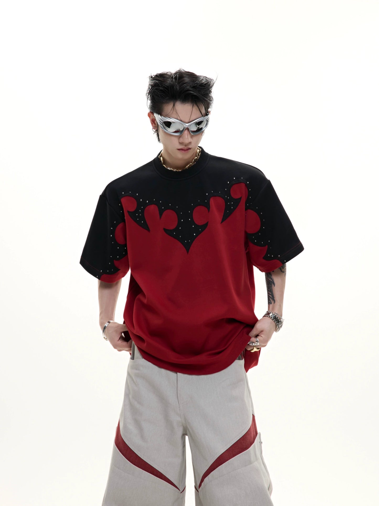 Patchwork Rhinestone Short Sleeve T-Shirt WN18350