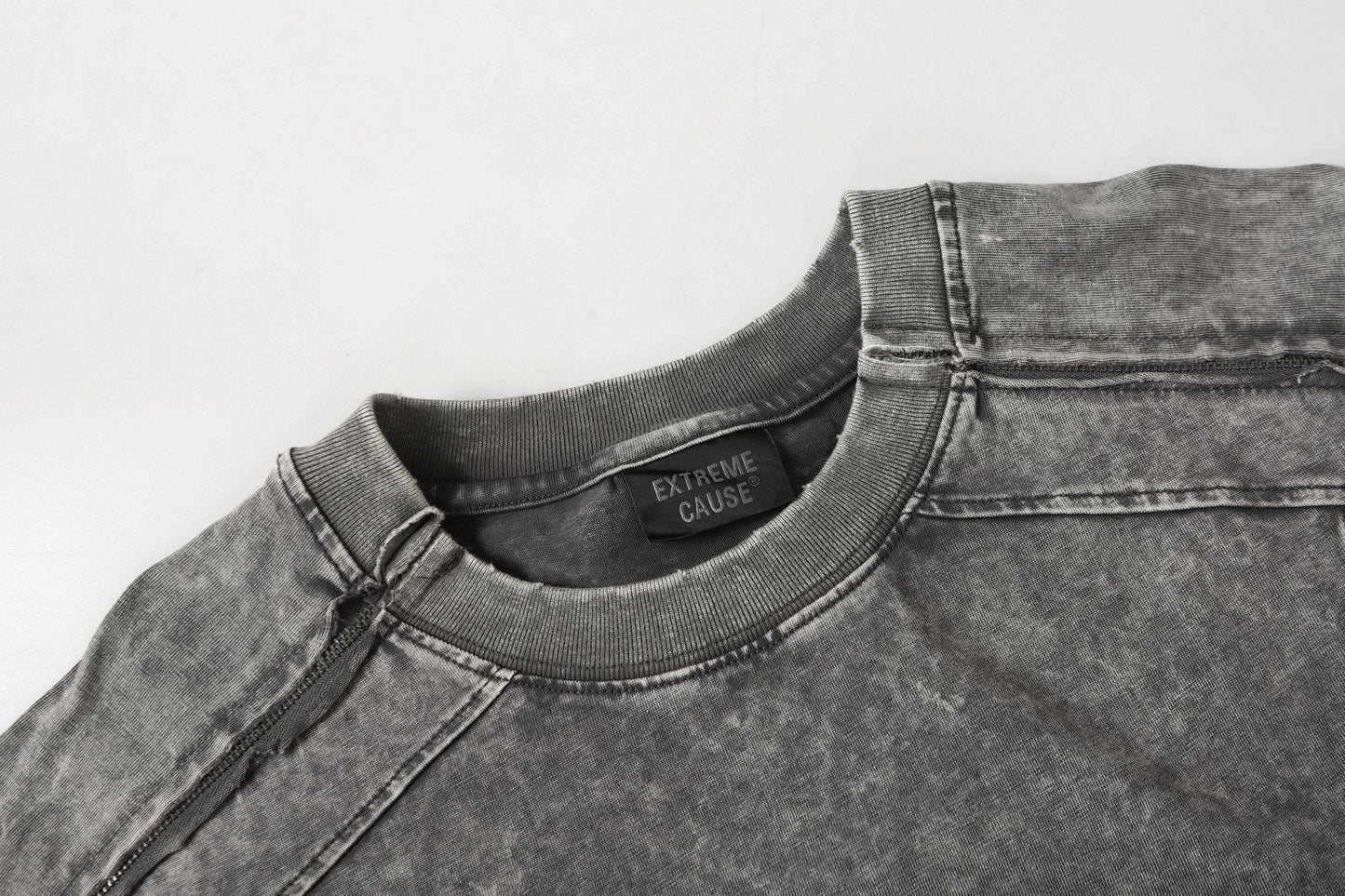 Washed Panel Design Zipper Detail Short Sleeve T-Shirt WN25377