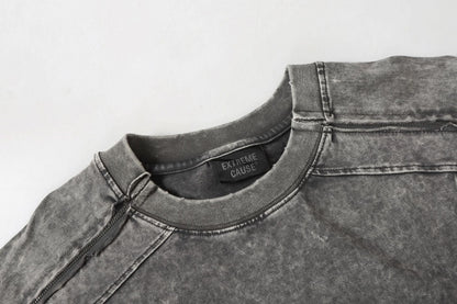 Washed Panel Design Zipper Detail Short Sleeve T-Shirt WN25377