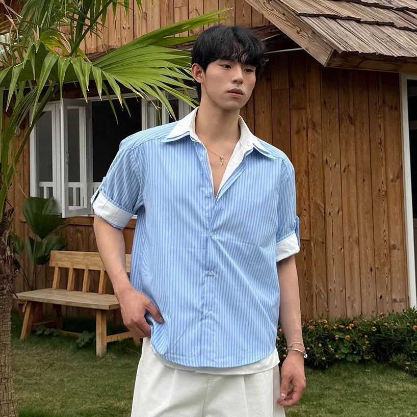 Layered Stripe Short Sleeve Shirt WN25027
