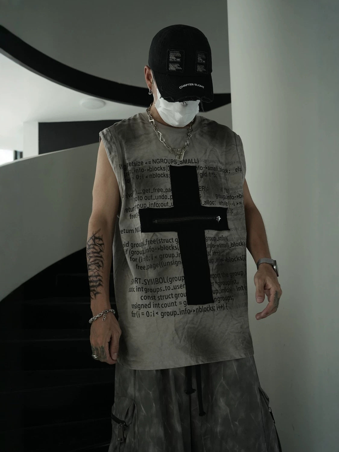 Gradient Mist Dye Cross Zipper Design Sleeveless T-Shirt WN27830