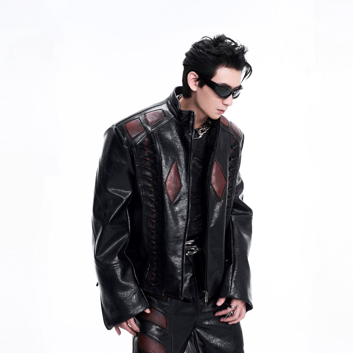 Quilted Thickened Splicing Leather Jacket & Wide-Leg PU Leather Pants Setup WN10229