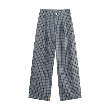Check Short Sleeve Shirt & Wide Leg Pants Setup WN25031