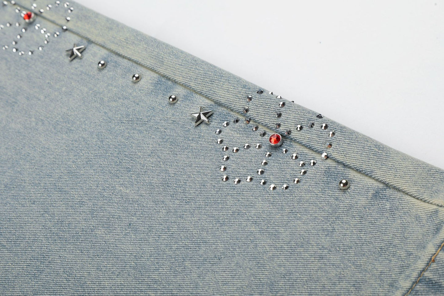Washed Paint Studs Detail Wide Leg Denim Jeans WN25418