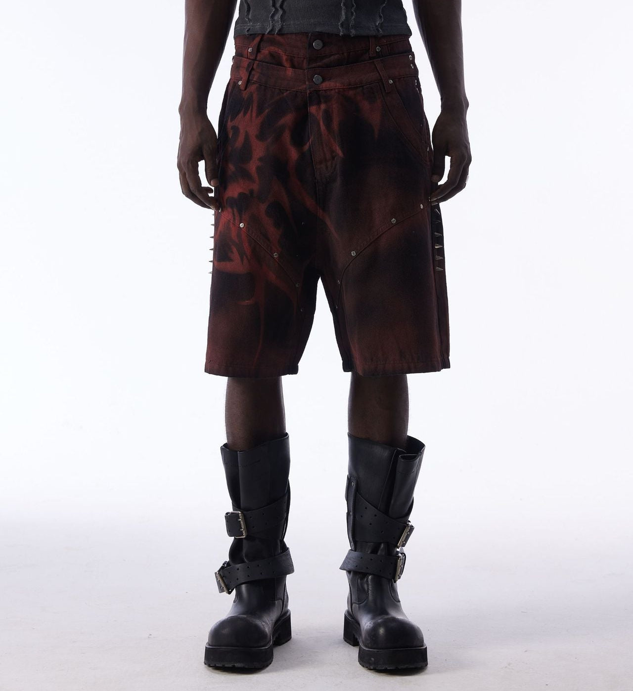 Washed Graffiti Dirty-Dye Denim Half Pants WN25741