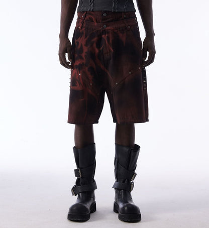 Washed Graffiti Dirty-Dye Denim Half Pants WN25741
