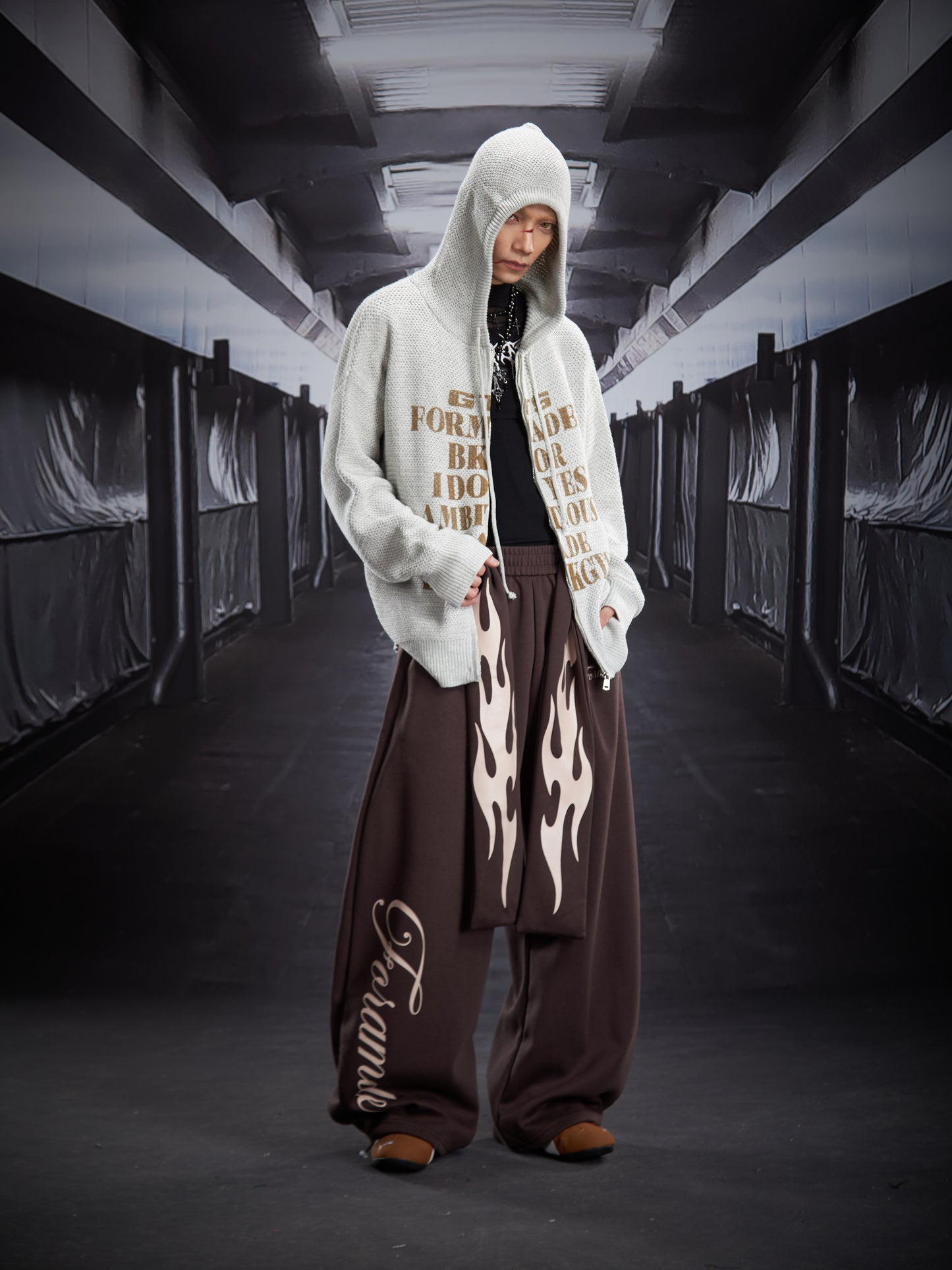 Flame Print Wide Leg Sweatpants WN22789