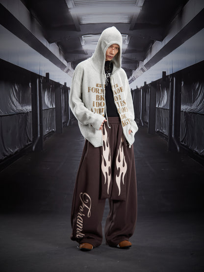 Flame Print Wide Leg Sweatpants WN22789