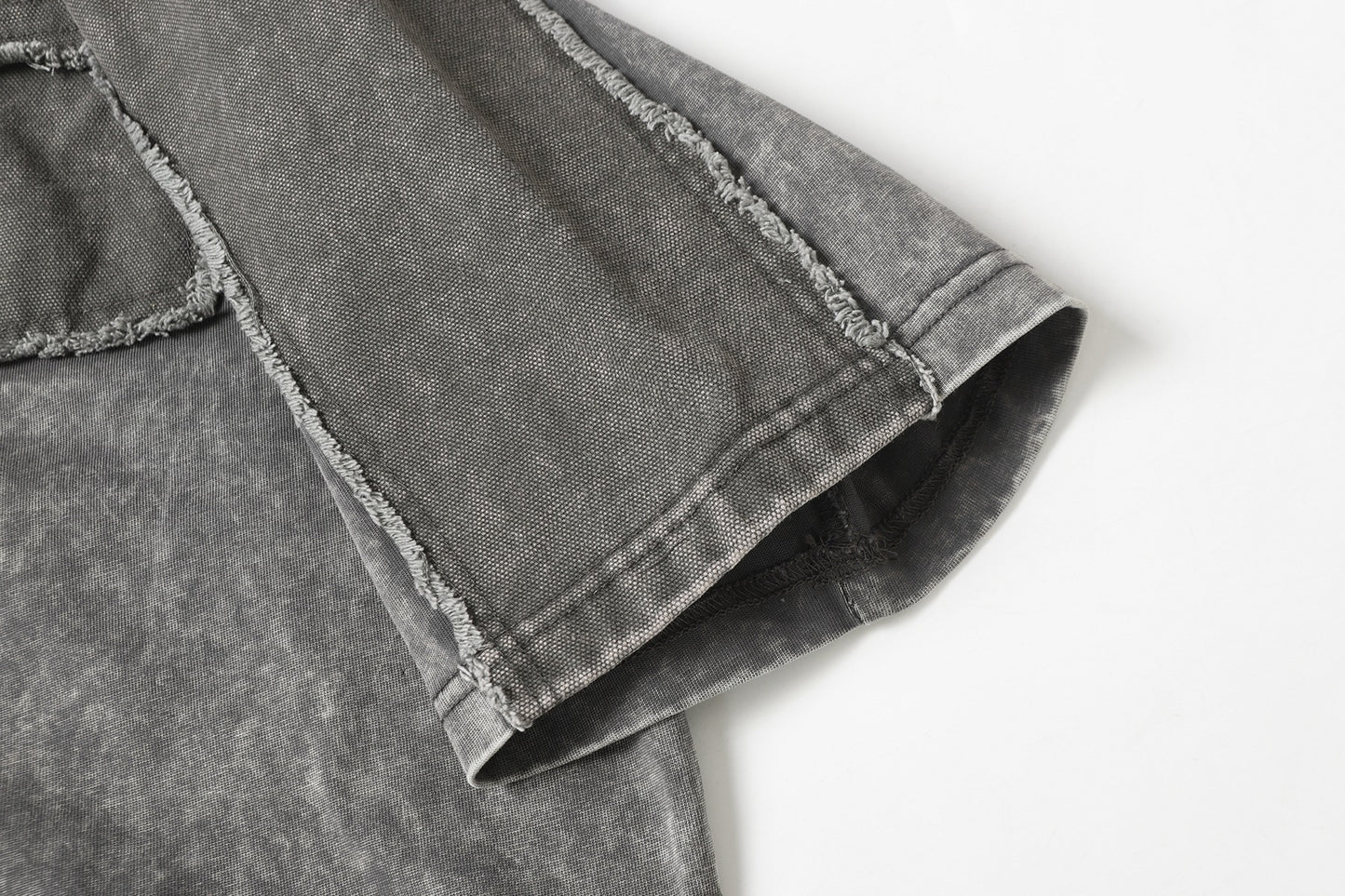 Washed Raw Edge Pocket Fake Layered Short Sleeve T-Shirt WN26891