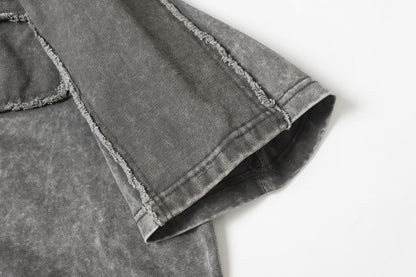 Washed Raw Edge Pocket Fake Layered Short Sleeve T-Shirt WN26891