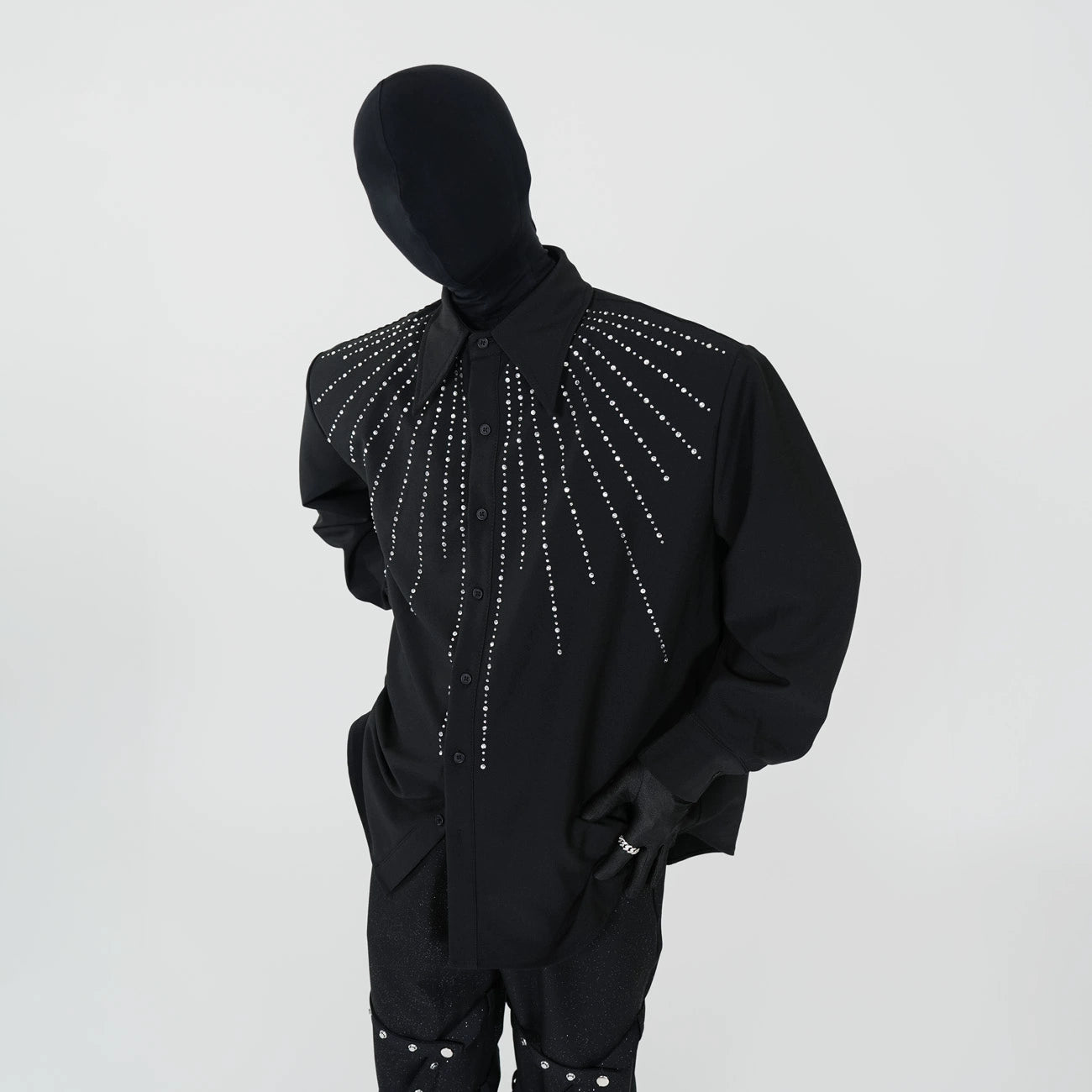 Rhinestone Oversize Long Sleeve Shirt WN17292