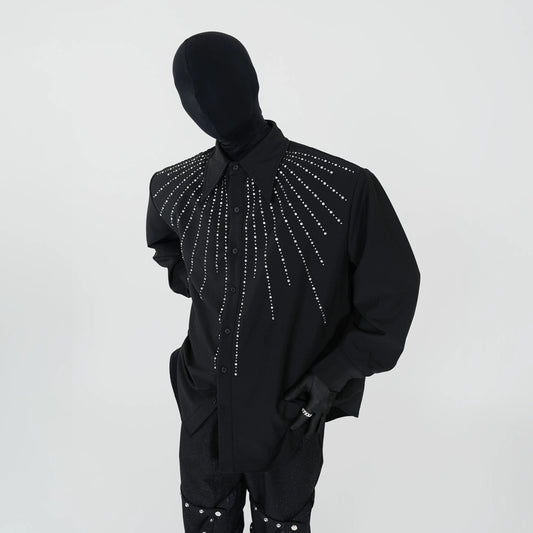 Rhinestone Oversize Long Sleeve Shirt WN17292