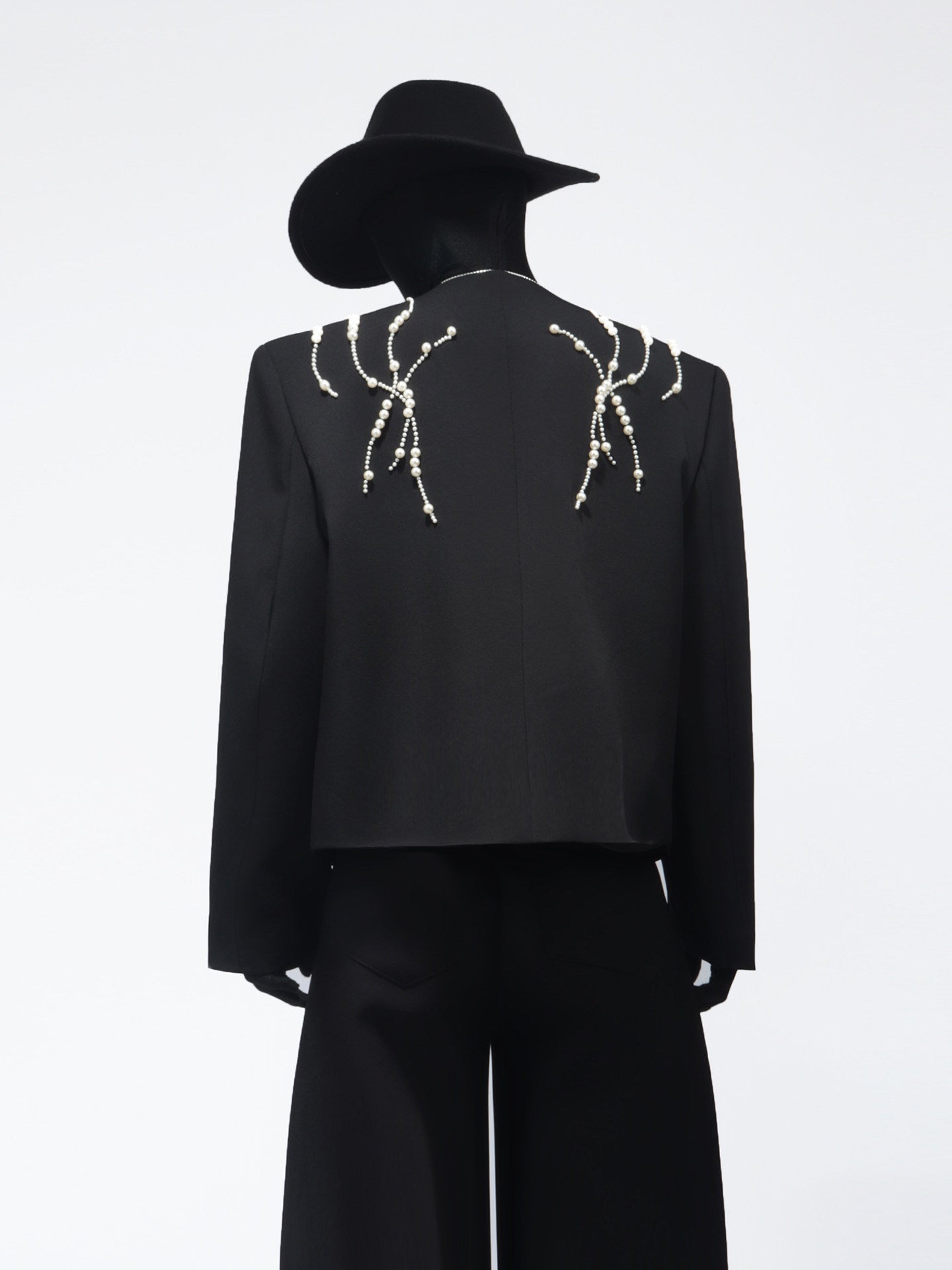 Rhinestone Line Short Jacket & Rhinestone Line Wide Leg Trousers Setup WN23706