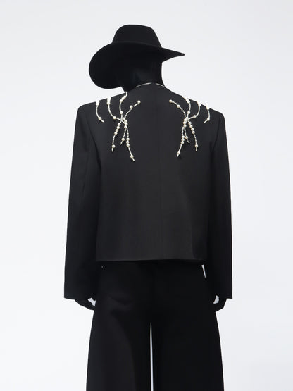 Rhinestone Line Short Jacket & Rhinestone Line Wide Leg Trousers Setup WN23706