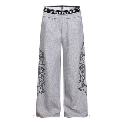 Letter Print Deconstruction Wide Leg Sweatpants WN26110