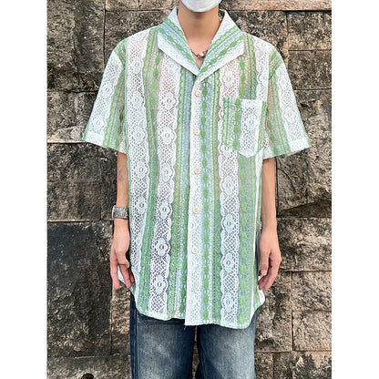 3D Embroidery Hollow-Out Short Sleeve Shirt WN19957