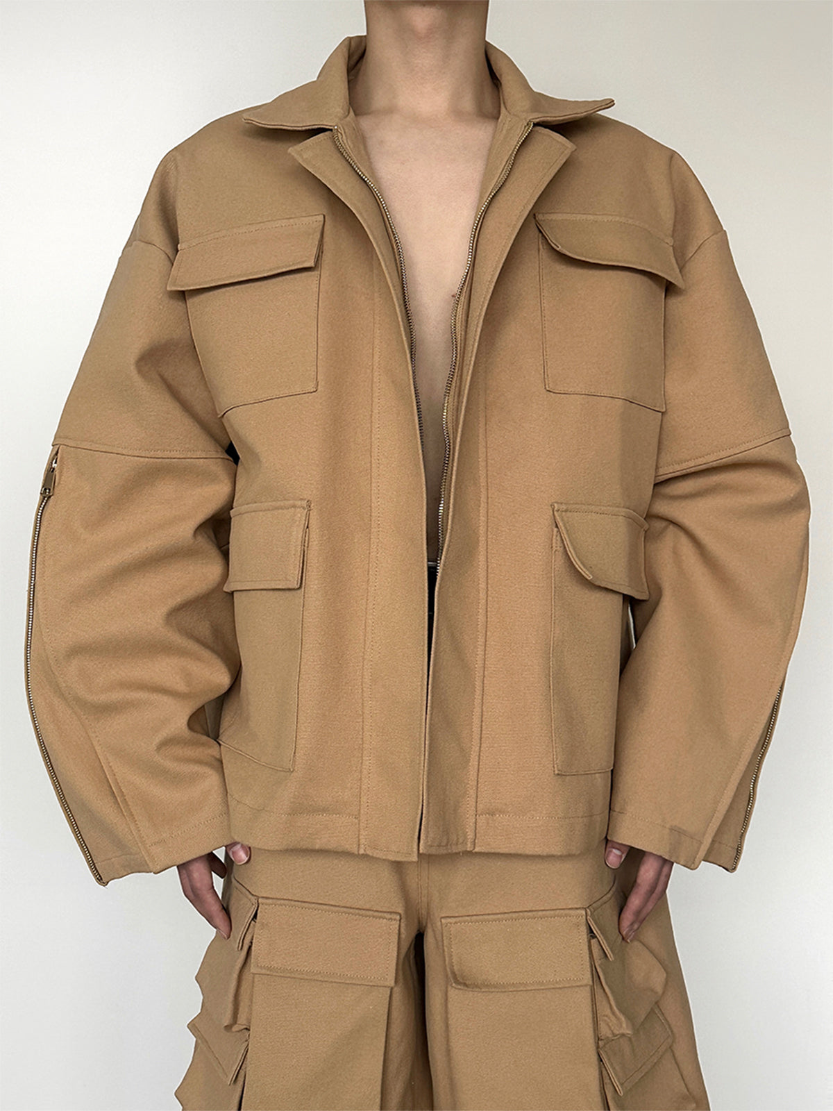 Heavyweight Canvas Oversize Jacket & Detachable Wide-Leg Cargo Pants Setup WN15149