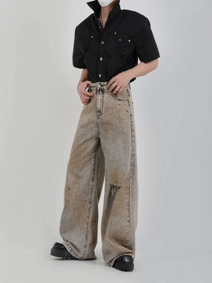 Mud Dyed Wide-Leg Straight Denim Jeans WN7112